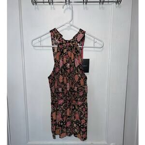 New Cynthia Rowley High Neck Smocked Floral Tank size S